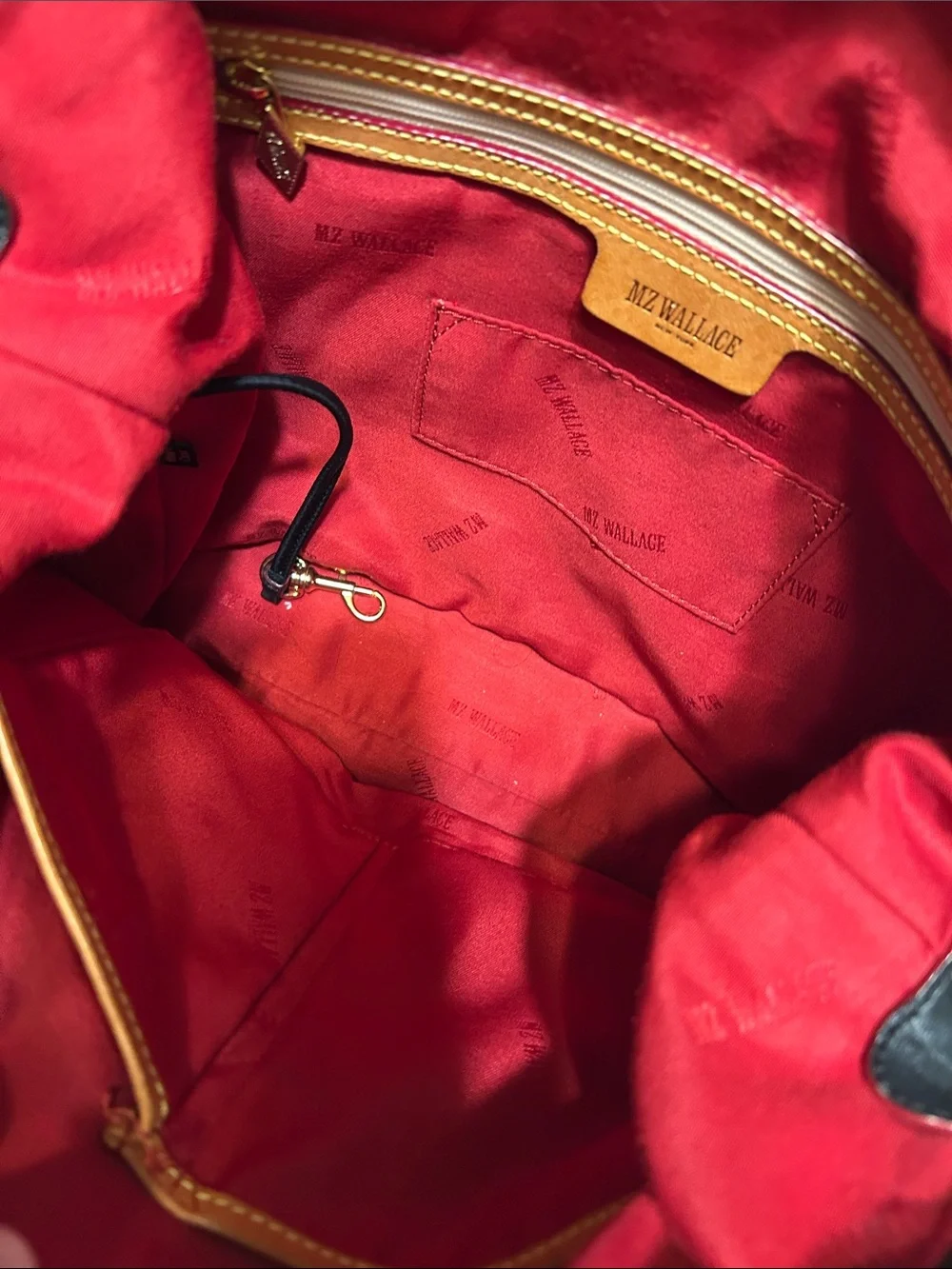 MZ Wallace Black Nylon Satchel with Gold Hardware and Red Trim